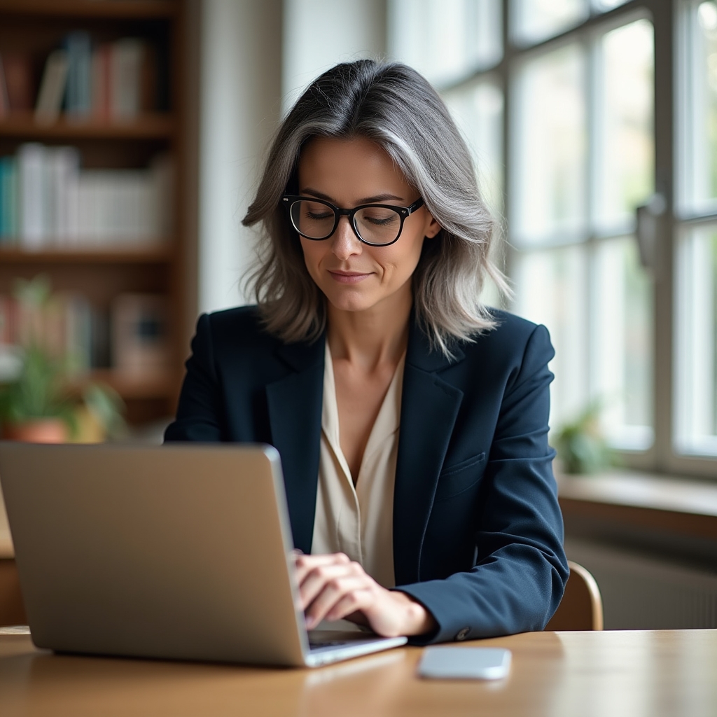 Teilnehmerin arbeitet konzentriert an einem Laptop während der Eigenarbeitsphase